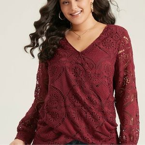 BloomChic Burgundy Lace Wrap Top